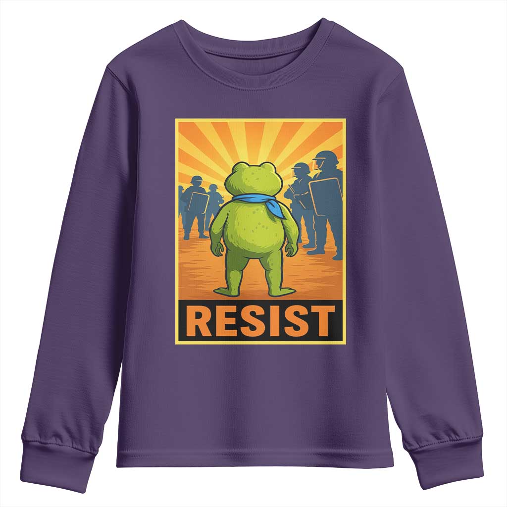 Resist Frog Graphic Youth Sweatshirt Protest Stand Against Fascism TS02 Purple Print Your Wear