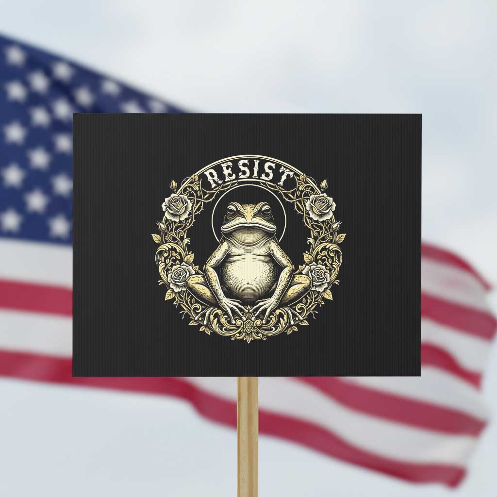 Zen Frog Resist Protest Sign Sacred Resistance Protest Ornate Style Graphic TS02 Horizontal 18