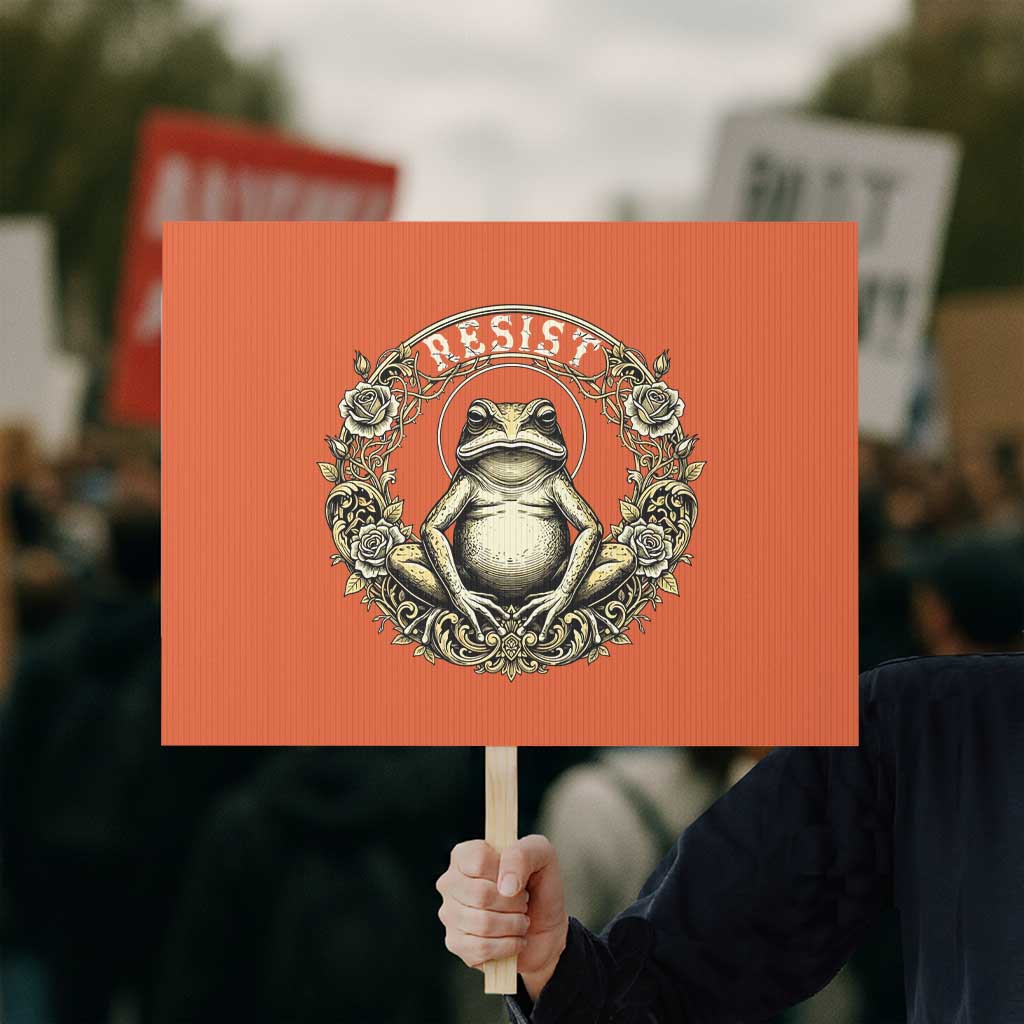 Zen Frog Resist Protest Sign Sacred Resistance Protest Ornate Style Graphic TS02 Horizontal 18