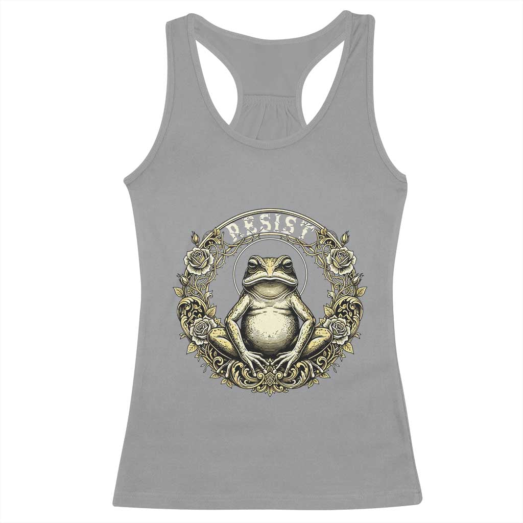 Zen Frog Resist Racerback Tank Top Sacred Resistance Protest Ornate Style Graphic TS02 Sport Gray Print Your Wear