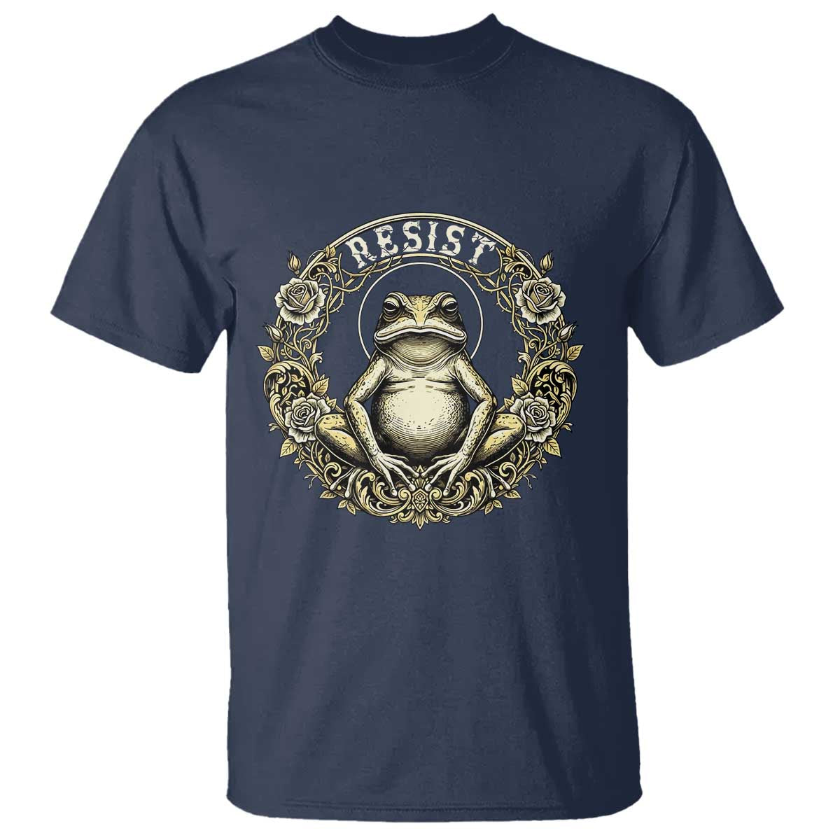Zen Frog Resist T Shirt Sacred Resistance Protest Ornate Style Graphic TS02 Navy Print Your Wear