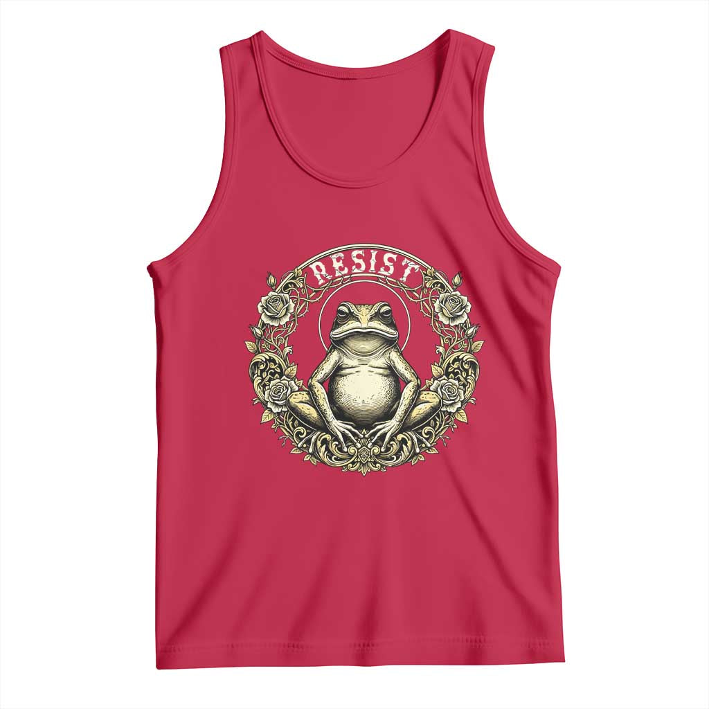 Zen Frog Resist Tank Top Sacred Resistance Protest Ornate Style Graphic TS02 Red Print Your Wear