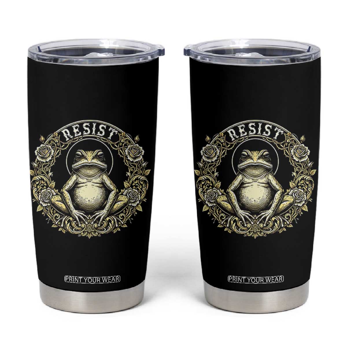 Zen Frog Resist Tumbler Cup Sacred Resistance Protest Ornate Style Graphic TS02 Black Print Your Wear