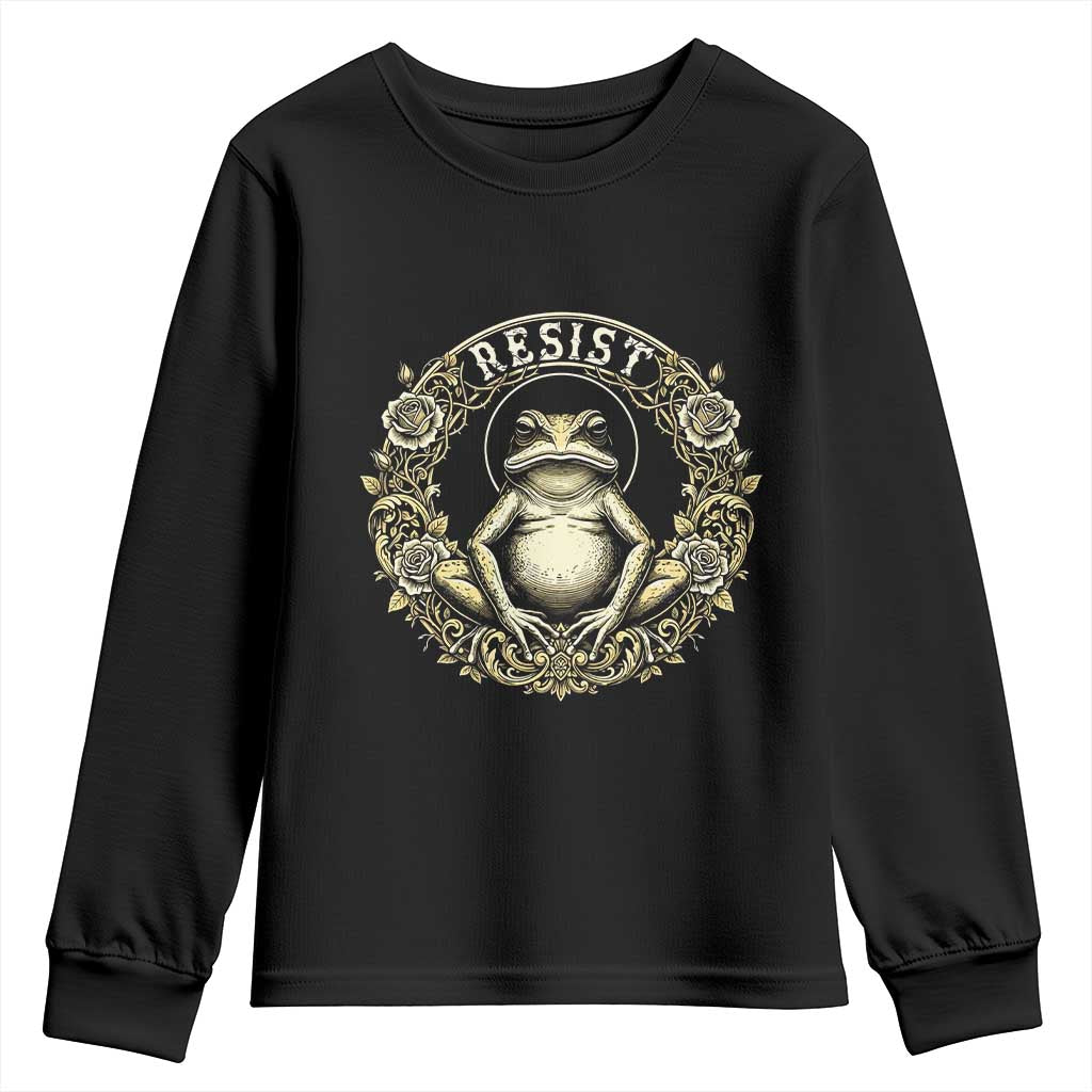 Zen Frog Resist Youth Sweatshirt Sacred Resistance Protest Ornate Style Graphic TS02 Black Print Your Wear
