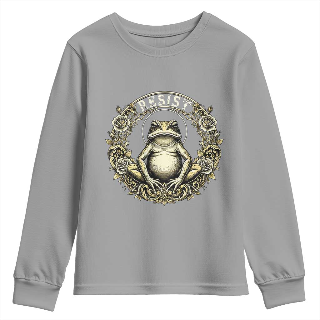 Zen Frog Resist Youth Sweatshirt Sacred Resistance Protest Ornate Style Graphic TS02 Sport Gray Print Your Wear