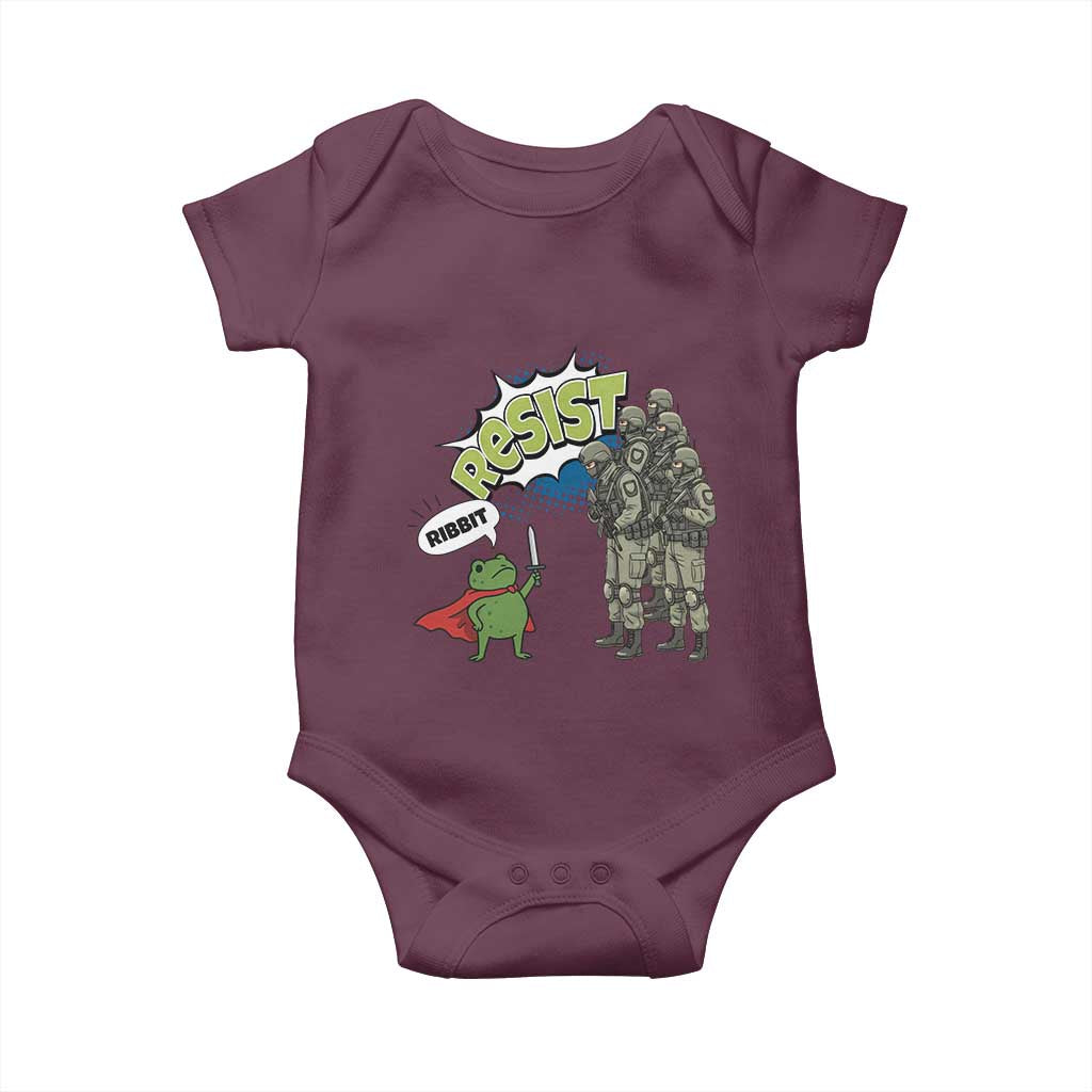 Funny Frog Protest Comic Graphic Baby Onesie Ribbit Resist Stand Against TS02 Maroon Print Your Wear