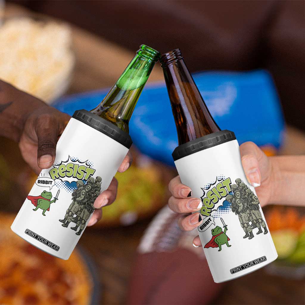 Funny Frog Protest Comic Graphic 4 in 1 Can Cooler Tumbler Ribbit Resist Stand Against TS02 Print Your Wear