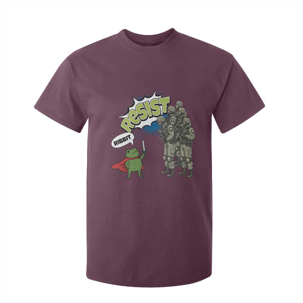 Funny Frog Protest Comic Graphic T Shirt For Kid Ribbit Resist Stand Against TS02 Maroon Print Your Wear