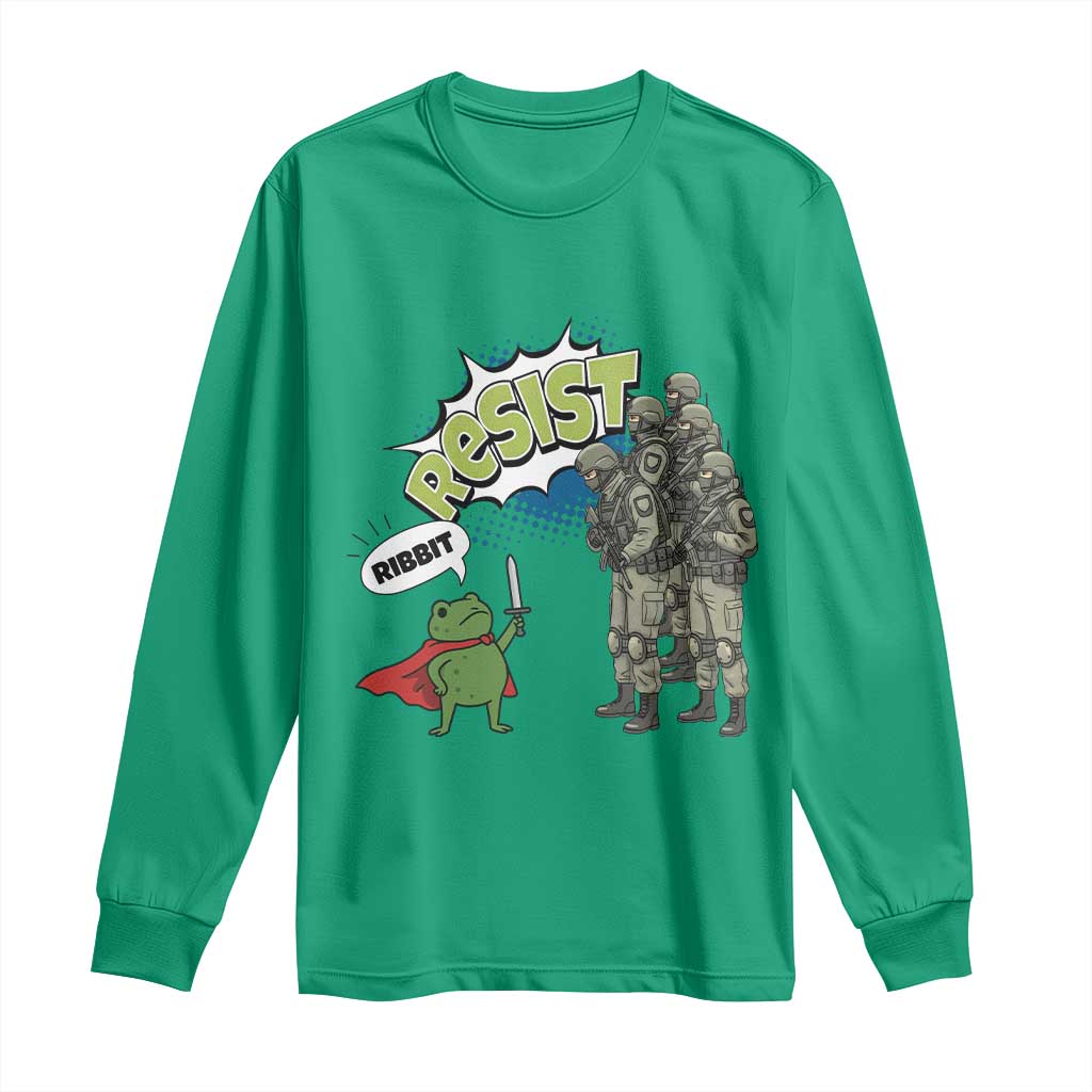 Funny Frog Protest Comic Graphic Long Sleeve Shirt Ribbit Resist Stand Against TS02 Irish Green Print Your Wear