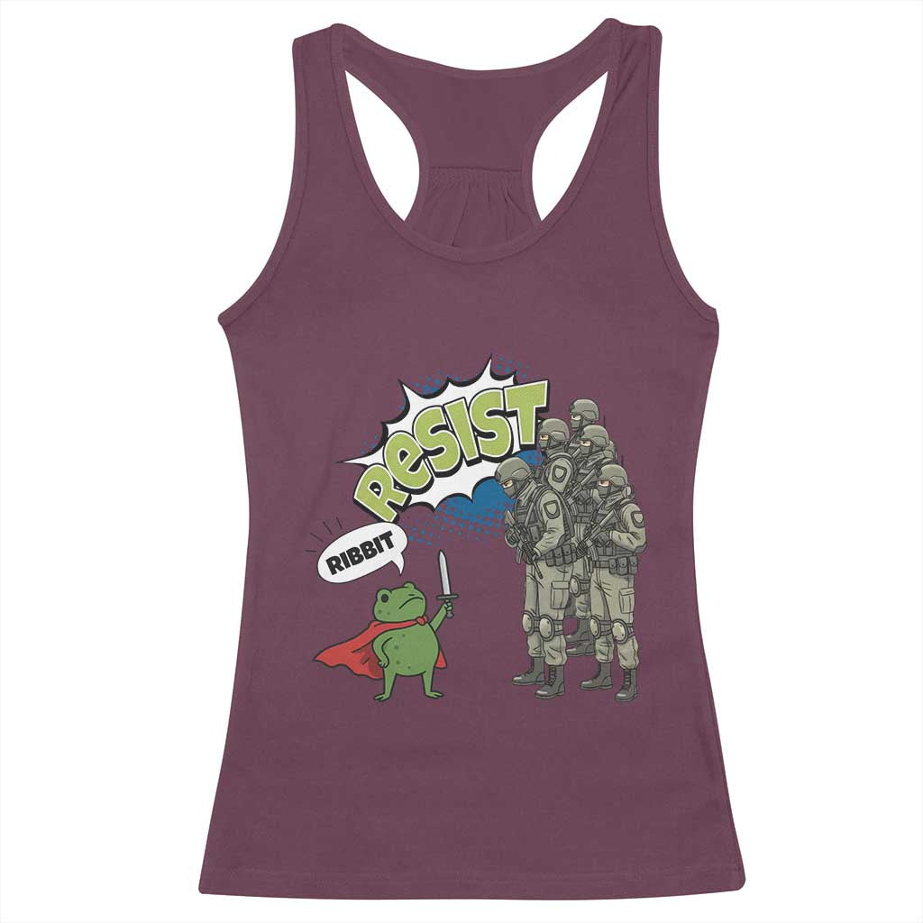 Funny Frog Protest Comic Graphic Racerback Tank Top Ribbit Resist Stand Against TS02 Maroon Print Your Wear