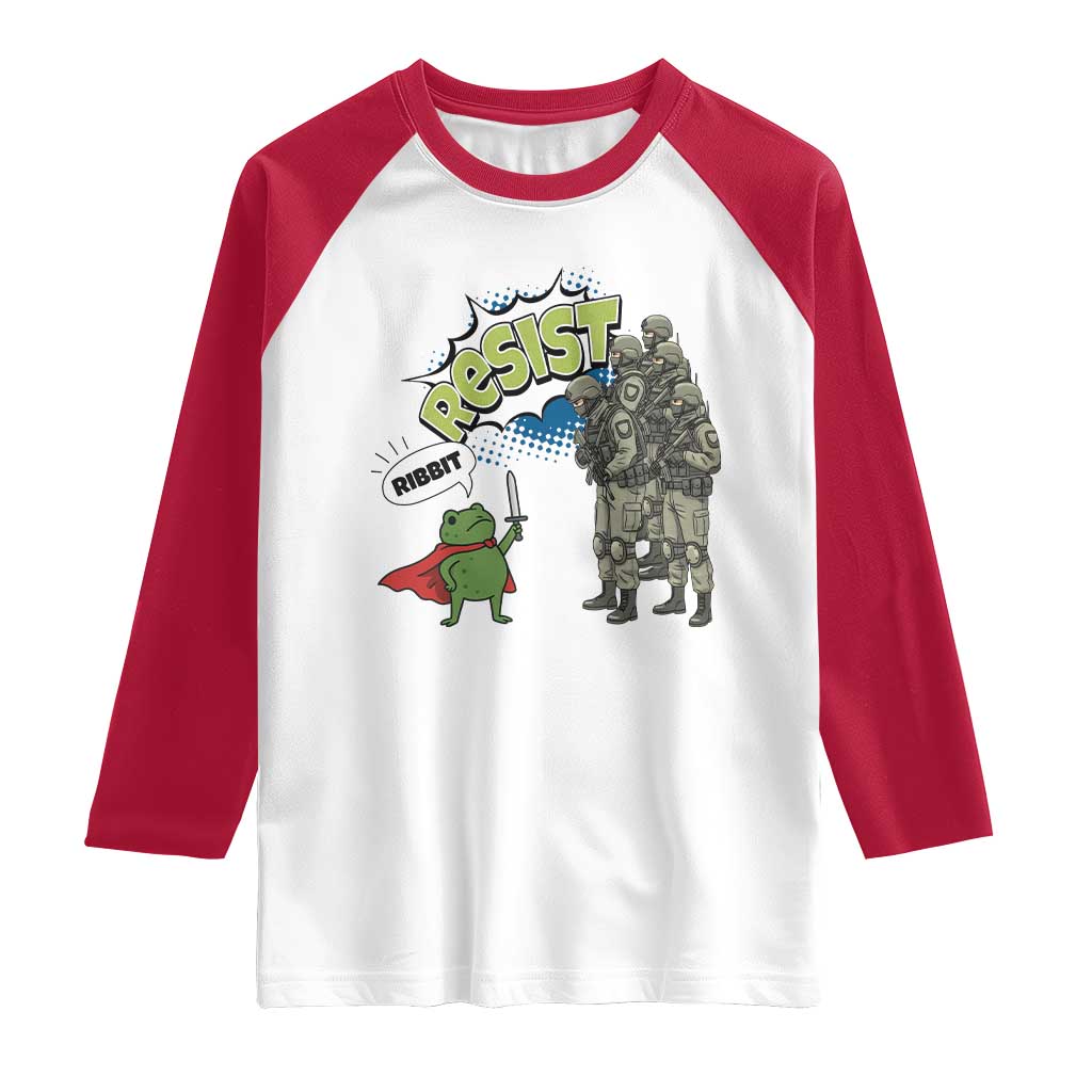 Funny Frog Protest Comic Graphic Raglan Shirt Ribbit Resist Stand Against TS02 White Red Print Your Wear