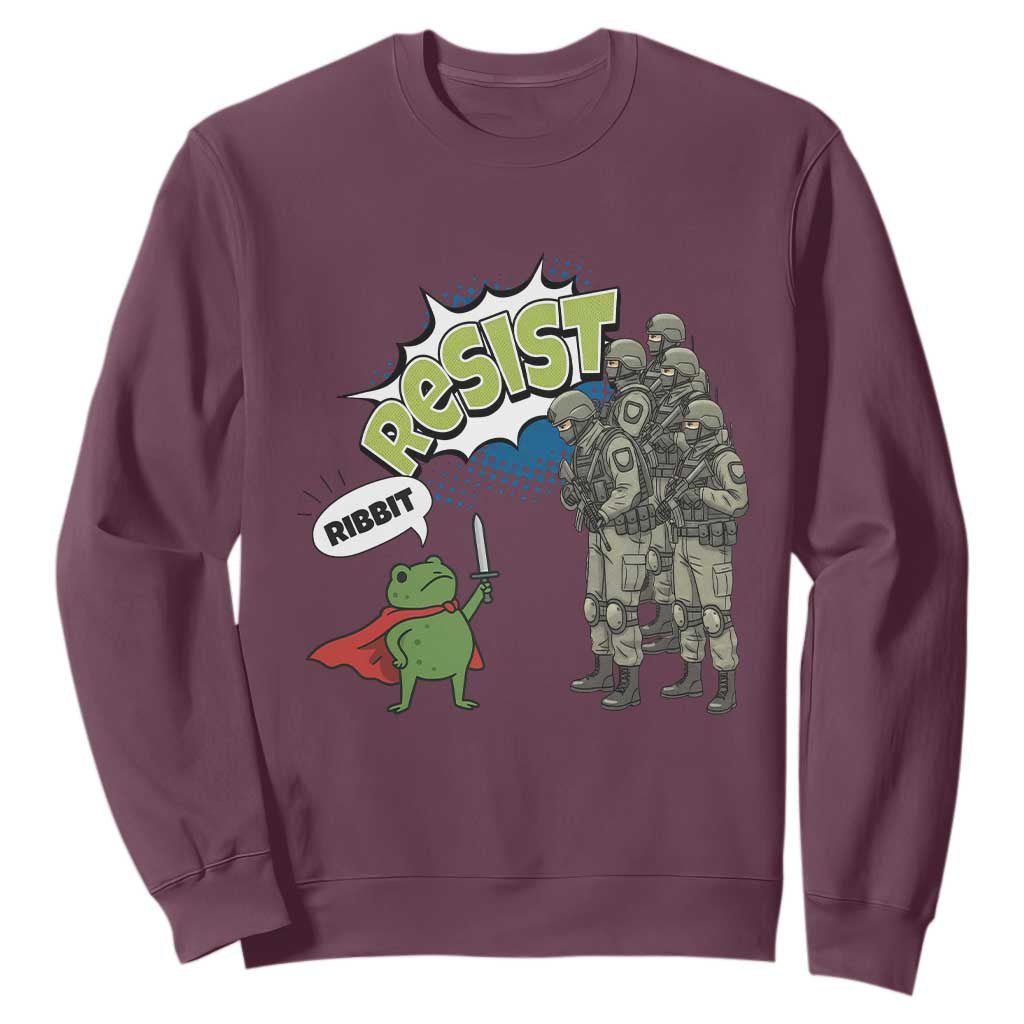 Funny Frog Protest Comic Graphic Sweatshirt Ribbit Resist Stand Against TS02 Maroon Print Your Wear
