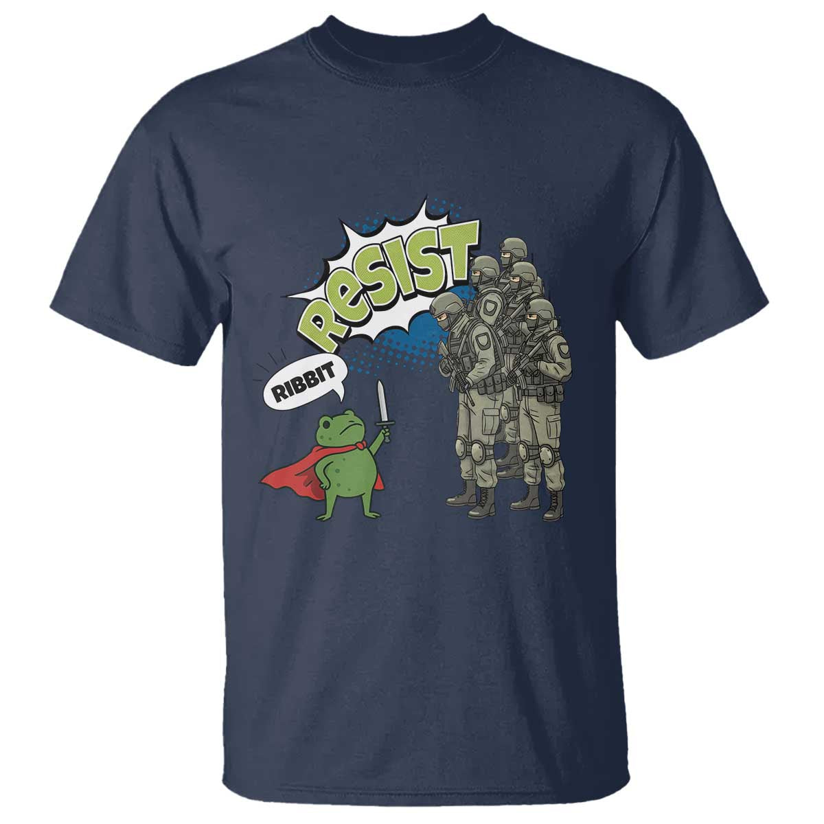 Funny Frog Protest Comic Graphic T Shirt Ribbit Resist Stand Against TS02 Navy Print Your Wear