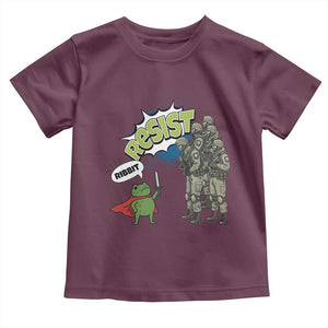 Funny Frog Protest Comic Graphic Toddler T Shirt Ribbit Resist Stand Against TS02 Maroon Print Your Wear