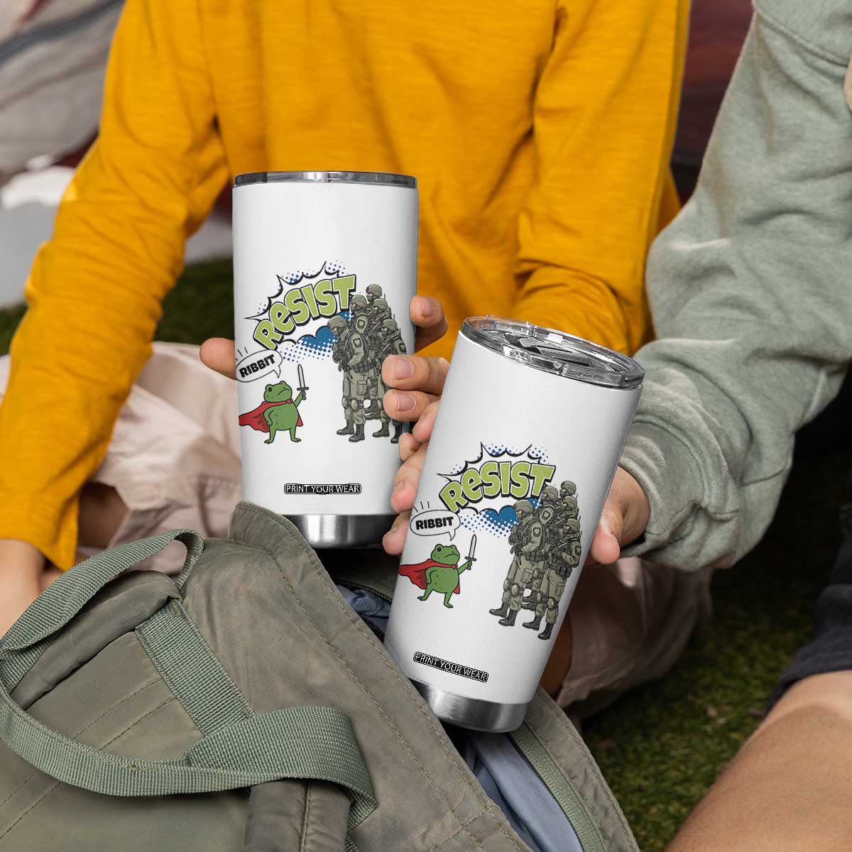 Funny Frog Protest Comic Graphic Tumbler Cup Ribbit Resist Stand Against TS02 Print Your Wear