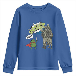 Funny Frog Protest Comic Graphic Youth Sweatshirt Ribbit Resist Stand Against TS02 Royal Blue Print Your Wear