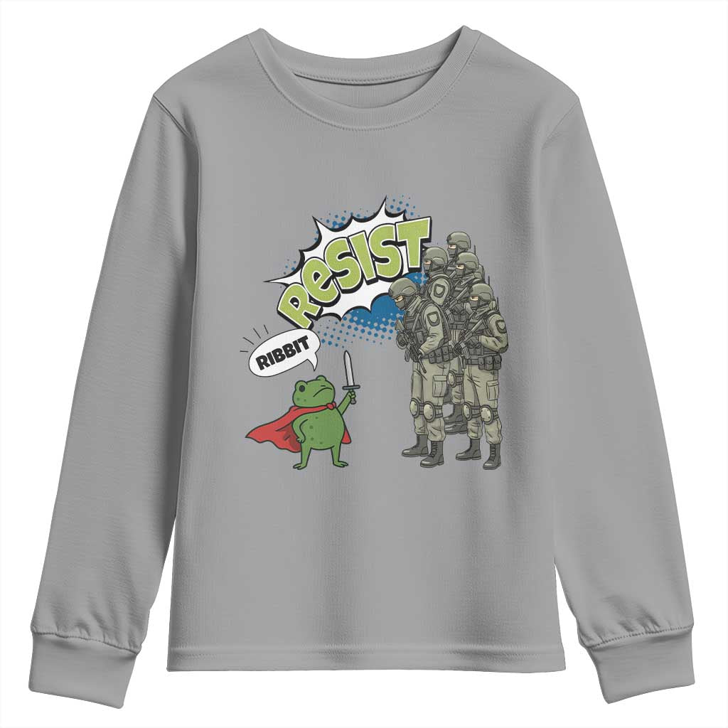 Funny Frog Protest Comic Graphic Youth Sweatshirt Ribbit Resist Stand Against TS02 Sport Gray Print Your Wear