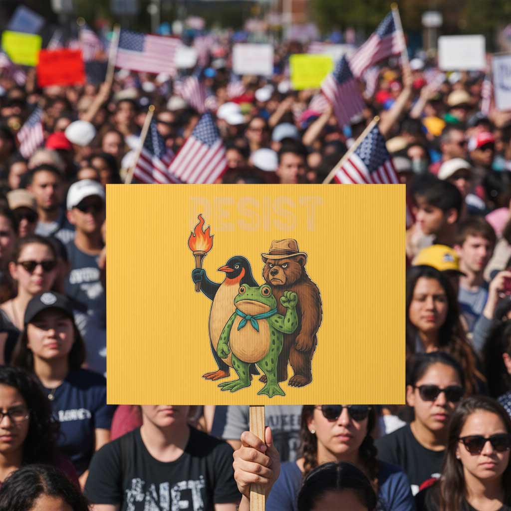 Resist Social Club 2025 Protest Sign Bear Penguin Frog Protest Unity for Social Justice TS02 Horizontal 18