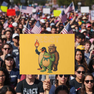 Resist Social Club 2025 Protest Sign Bear Penguin Frog Protest Unity for Social Justice TS02 Horizontal 18" × 24" Yellow Print Your Wear