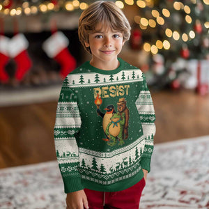 Resist Social Club 2025 Ugly Christmas Sweater Bear Penguin Frog Protest Unity for Social Justice TS02 Forest Green Beige Print Your Wear