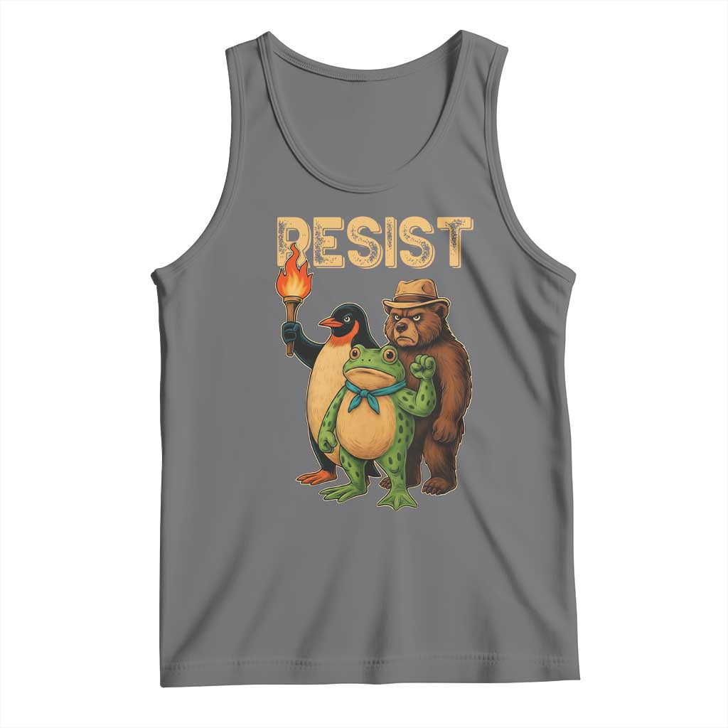 Resist Social Club 2025 Tank Top Bear Penguin Frog Protest Unity for Social Justice TS02 Black Heather Print Your Wear