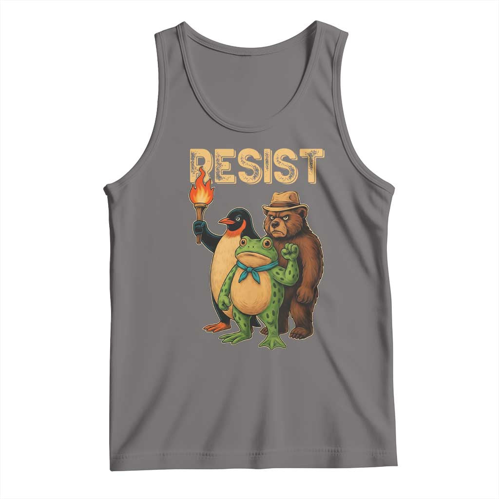 Resist Social Club 2025 Tank Top Bear Penguin Frog Protest Unity for Social Justice TS02 Deep Heather Print Your Wear