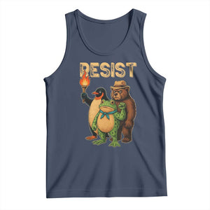 Resist Social Club 2025 Tank Top Bear Penguin Frog Protest Unity for Social Justice TS02 Navy Print Your Wear