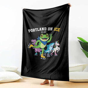 Portland On Ice 2025 Throw Blanket Resist Frog and Inflatable Animals Protest Sarcastic Politics TS02 Print Your Wear