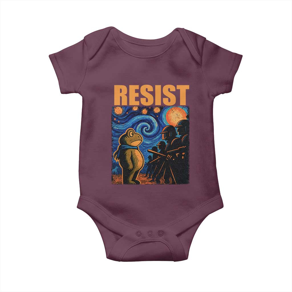 Starry Night Resist Frog Baby Onesie Resistance Protest Surreal Art Graphic TS02 Maroon Print Your Wear