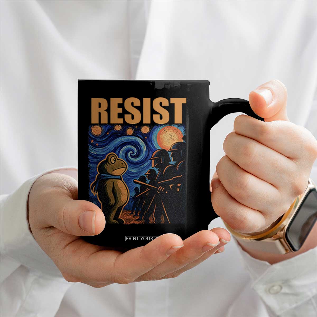 Starry Night Resist Frog Coffee Mug Resistance Protest Surreal Art Graphic TS02 Print Your Wear