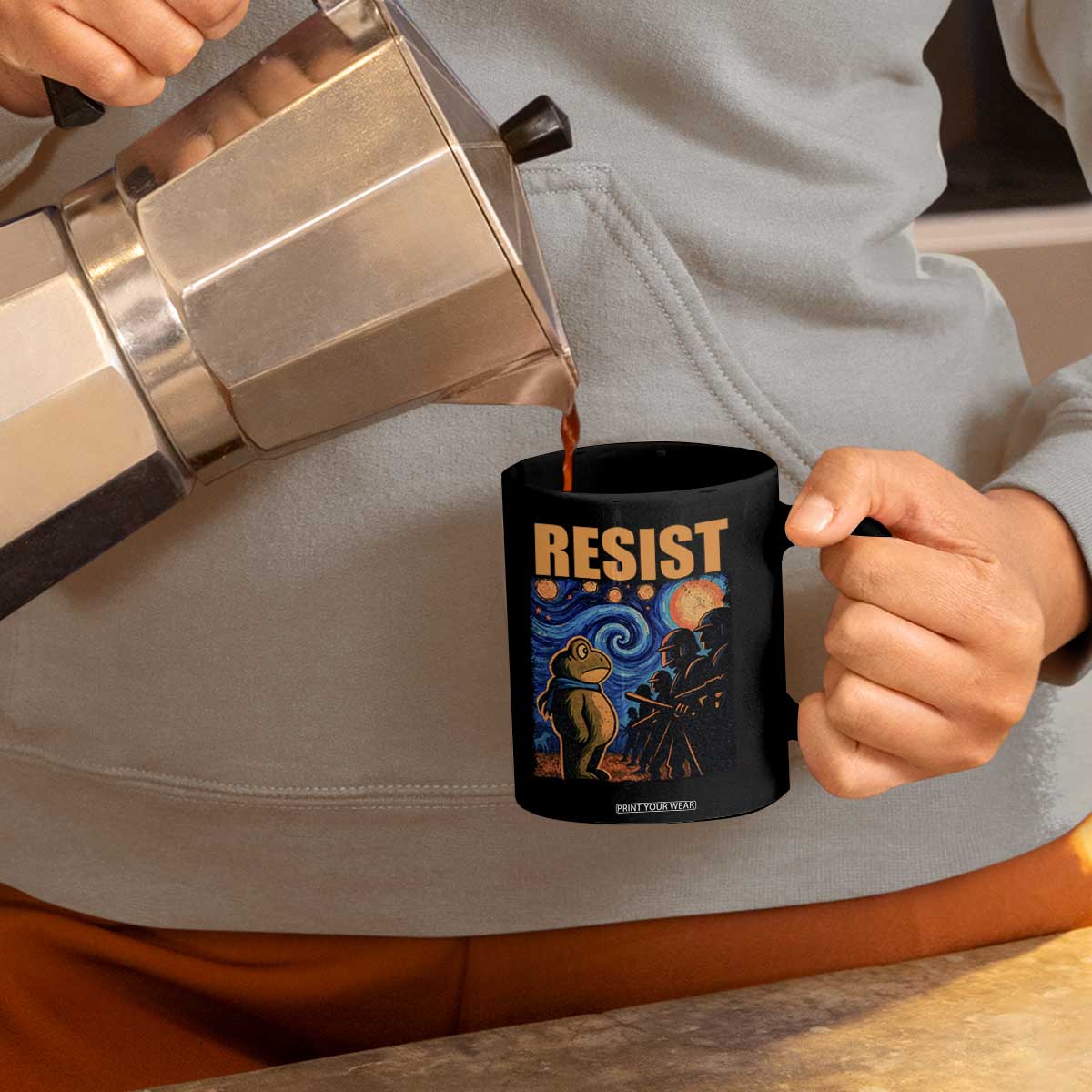 Starry Night Resist Frog Coffee Mug Resistance Protest Surreal Art Graphic TS02 Print Your Wear