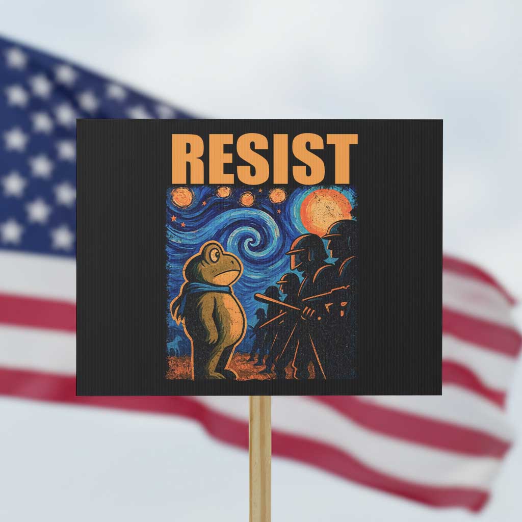 Starry Night Resist Frog Protest Sign Resistance Protest Surreal Art Graphic TS02 Horizontal 18