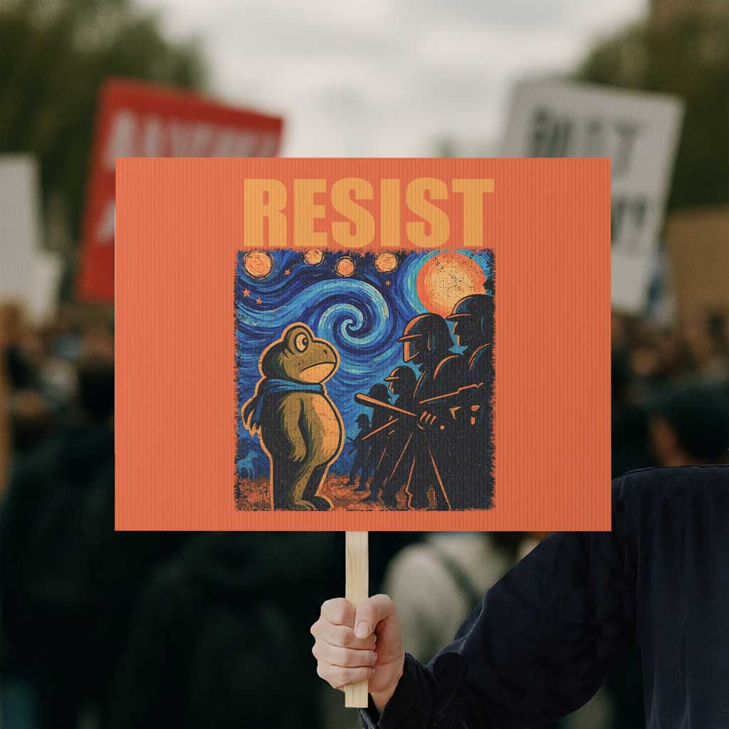 Starry Night Resist Frog Protest Sign Resistance Protest Surreal Art Graphic TS02 Horizontal 18