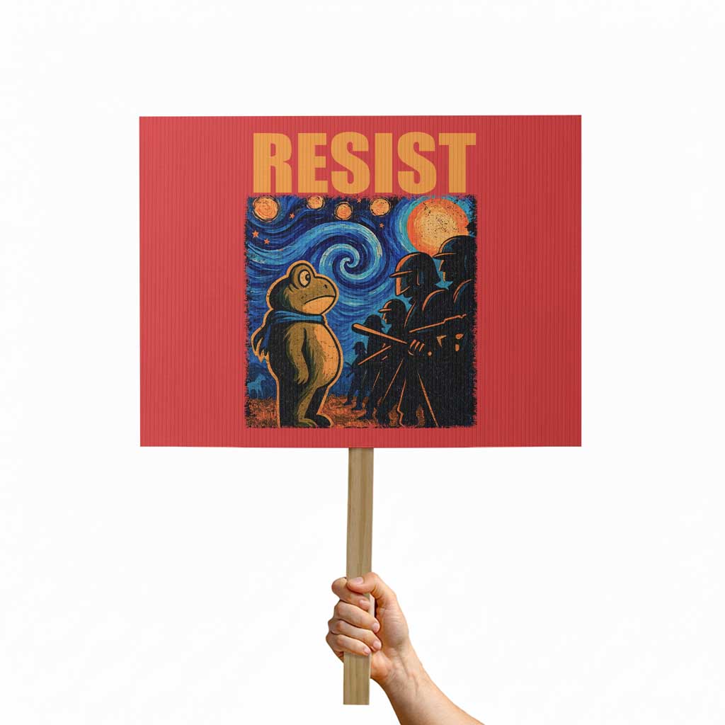 Starry Night Resist Frog Protest Sign Resistance Protest Surreal Art Graphic TS02 Horizontal 18