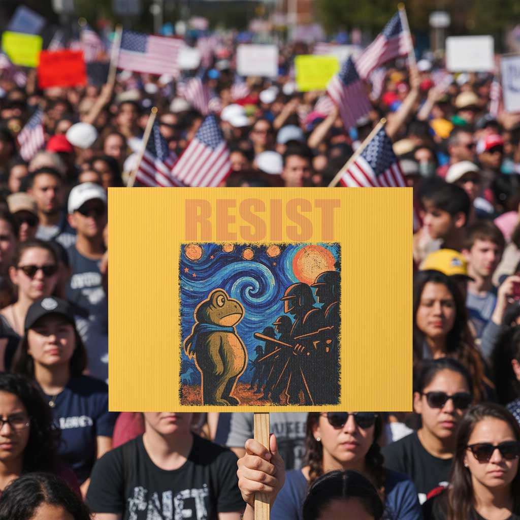 Starry Night Resist Frog Protest Sign Resistance Protest Surreal Art Graphic TS02 Horizontal 18