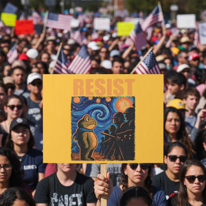 Starry Night Resist Frog Protest Sign Resistance Protest Surreal Art Graphic TS02 Horizontal 18" × 24" Yellow Print Your Wear