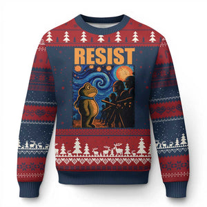 Starry Night Resist Frog Ugly Christmas Sweater Resistance Protest Surreal Art Graphic TS02 Navy Red Print Your Wear