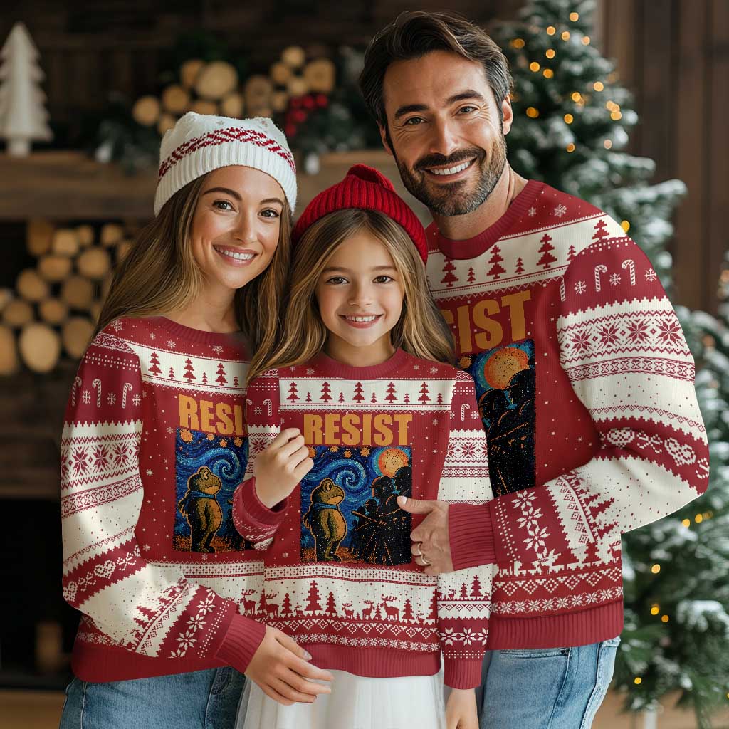 Starry Night Resist Frog Ugly Christmas Sweater Resistance Protest Surreal Art Graphic TS02 Red Beige Print Your Wear