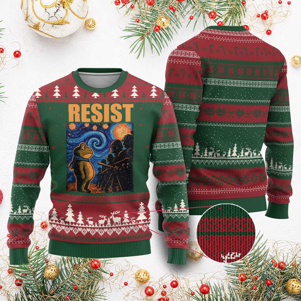 Starry Night Resist Frog Ugly Christmas Sweater Resistance Protest Surreal Art Graphic TS02 Red Green Print Your Wear