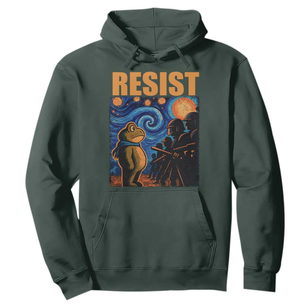 Starry Night Resist Frog Hoodie Resistance Protest Surreal Art Graphic TS02 Dark Forest Green Print Your Wear