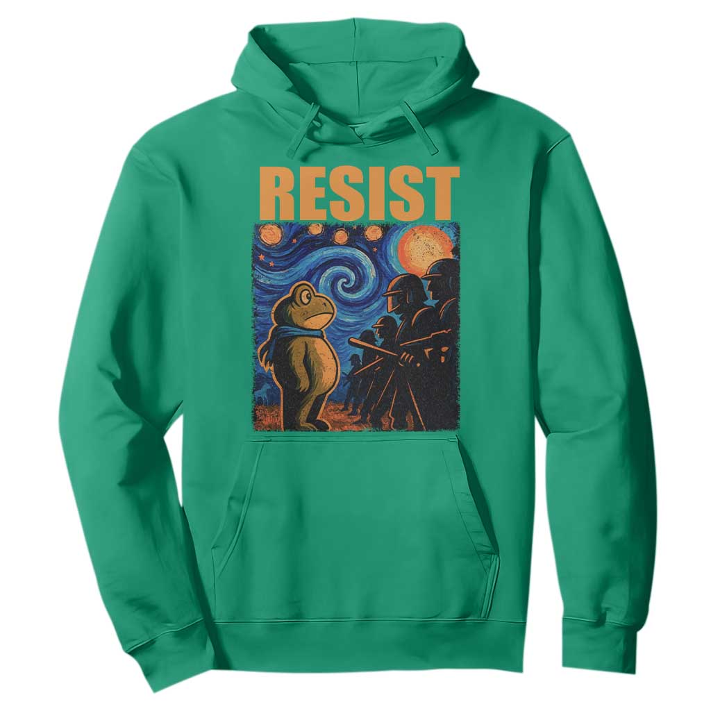 Starry Night Resist Frog Hoodie Resistance Protest Surreal Art Graphic TS02 Irish Green Print Your Wear