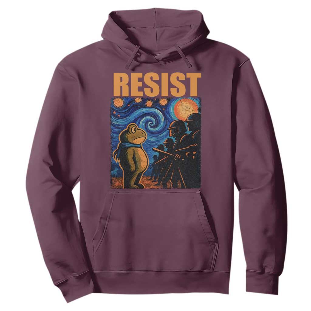 Starry Night Resist Frog Hoodie Resistance Protest Surreal Art Graphic TS02 Maroon Print Your Wear