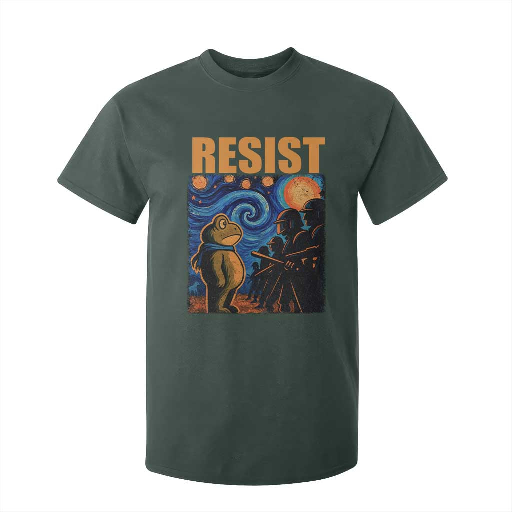 Starry Night Resist Frog T Shirt For Kid Resistance Protest Surreal Art Graphic TS02 Dark Forest Green Print Your Wear