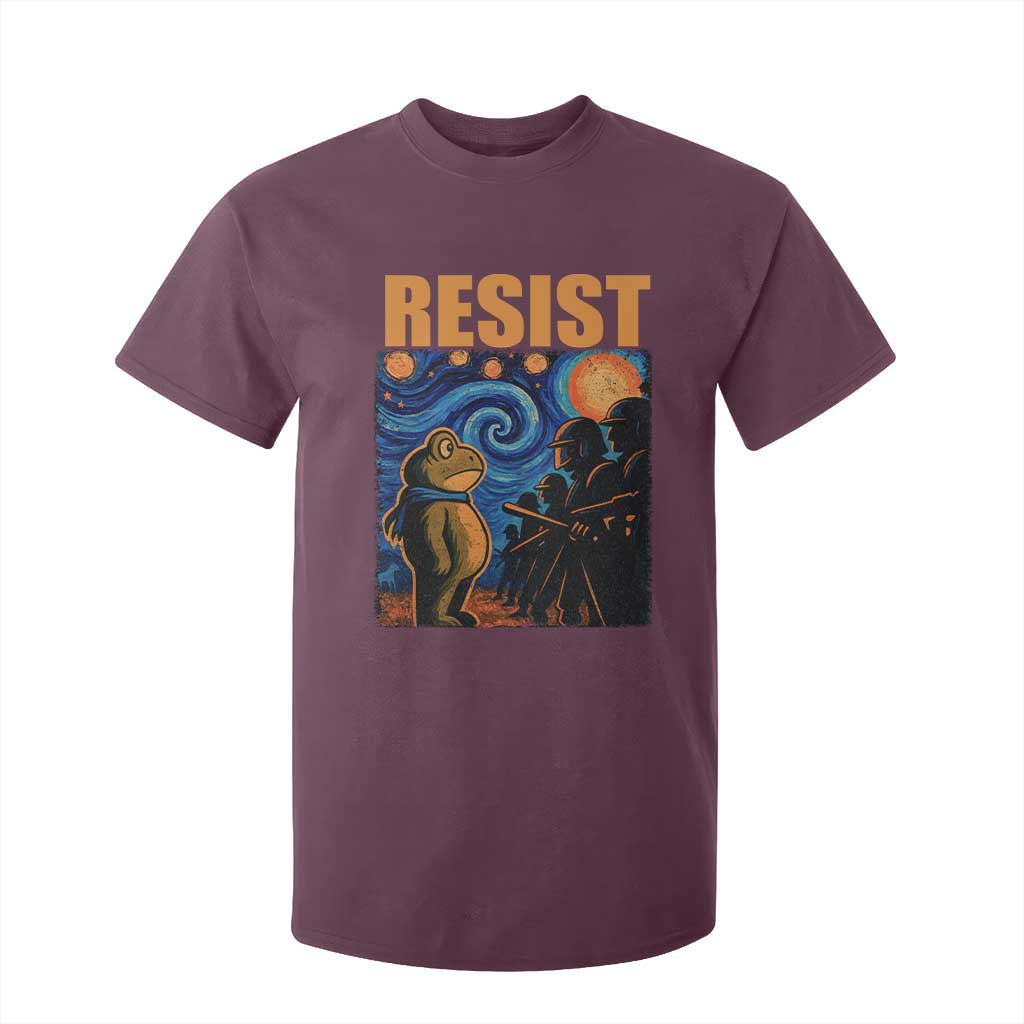 Starry Night Resist Frog T Shirt For Kid Resistance Protest Surreal Art Graphic TS02 Maroon Print Your Wear