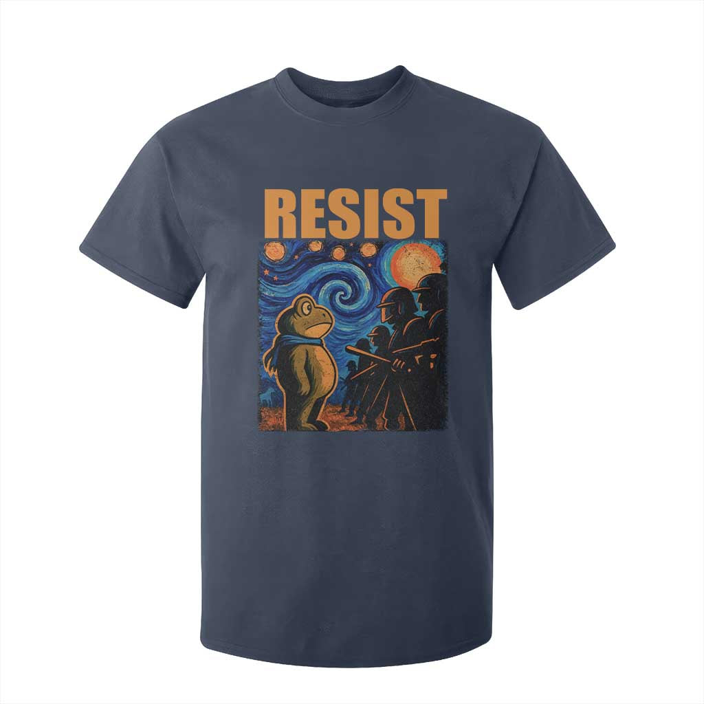 Starry Night Resist Frog T Shirt For Kid Resistance Protest Surreal Art Graphic TS02 Navy Print Your Wear
