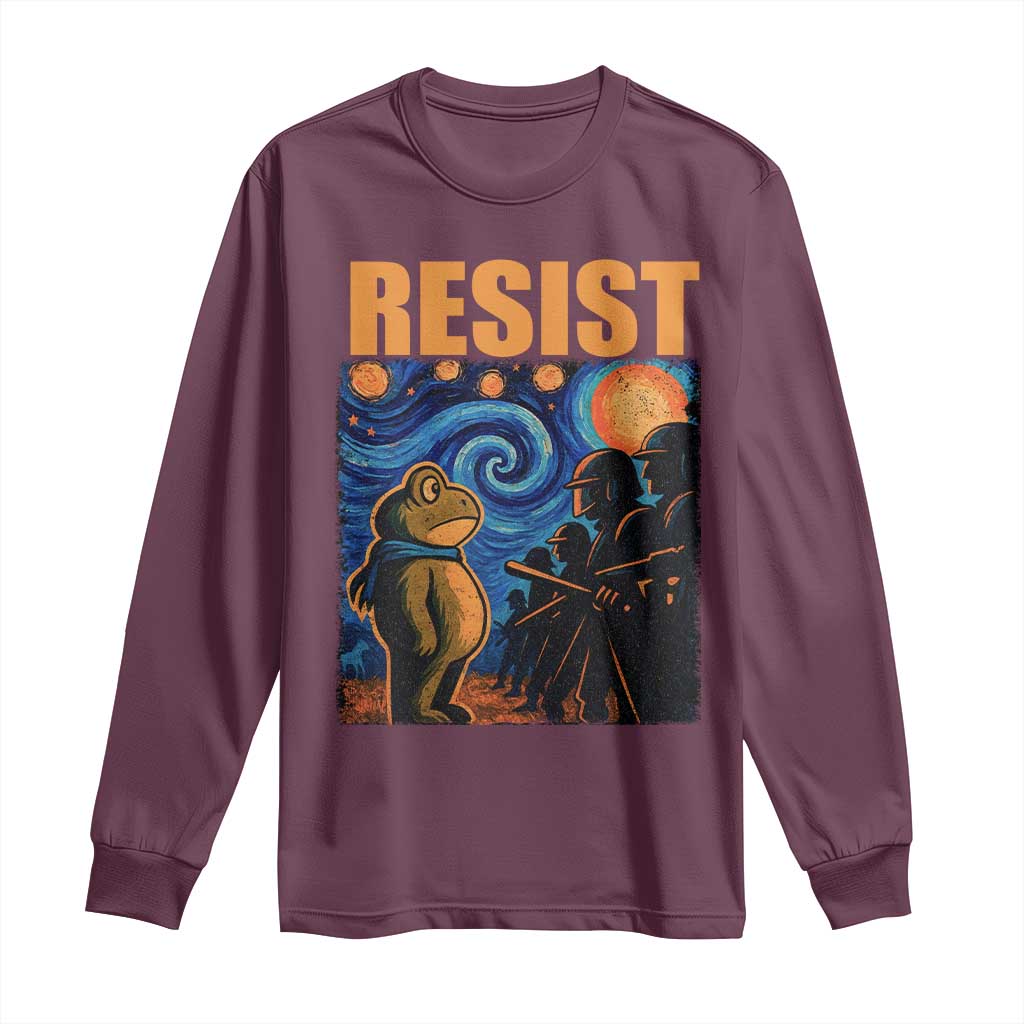 Starry Night Resist Frog Long Sleeve Shirt Resistance Protest Surreal Art Graphic TS02 Maroon Print Your Wear
