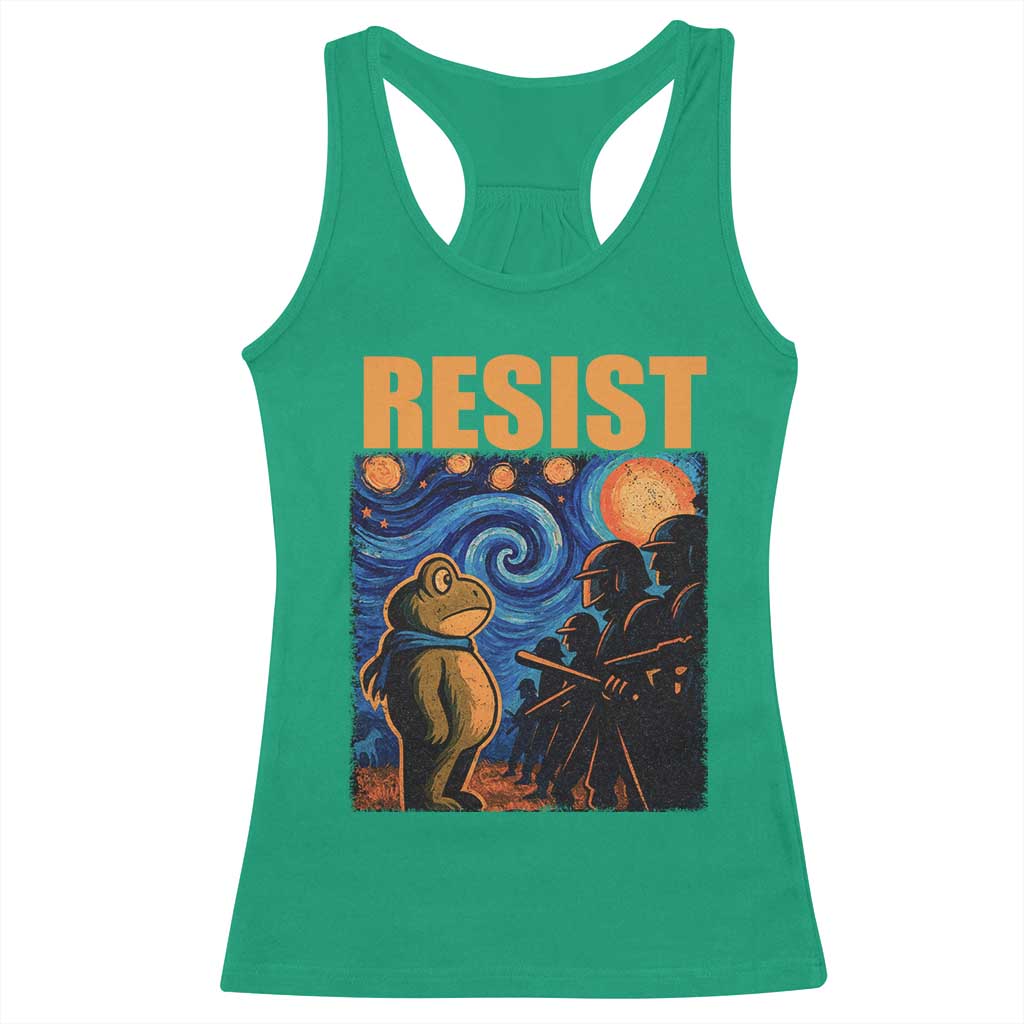 Starry Night Resist Frog Racerback Tank Top Resistance Protest Surreal Art Graphic TS02 Irish Green Print Your Wear