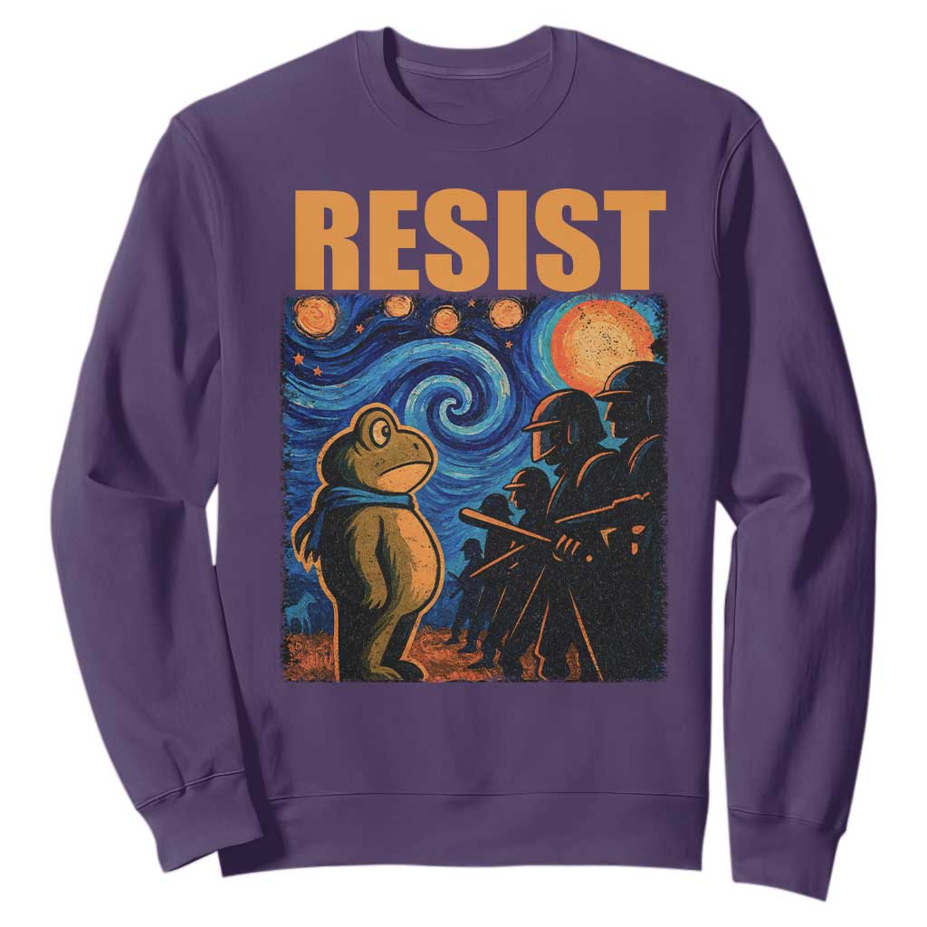 Starry Night Resist Frog Sweatshirt Resistance Protest Surreal Art Graphic TS02 Purple Print Your Wear