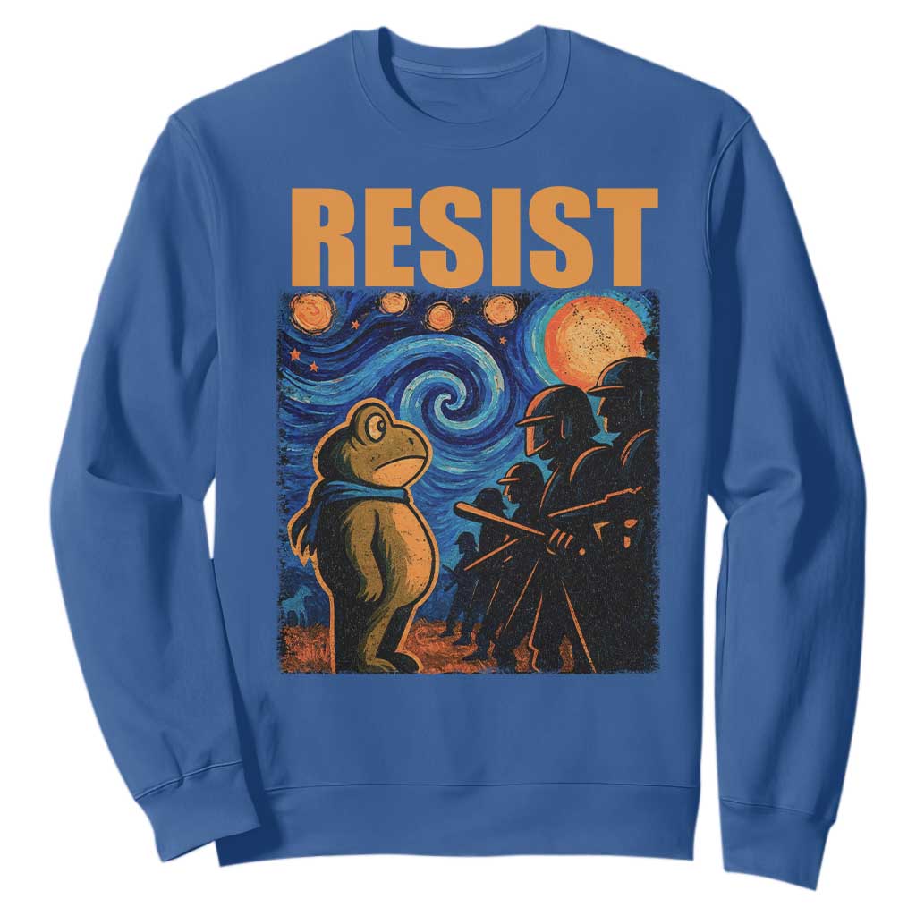 Starry Night Resist Frog Sweatshirt Resistance Protest Surreal Art Graphic TS02 Royal Blue Print Your Wear