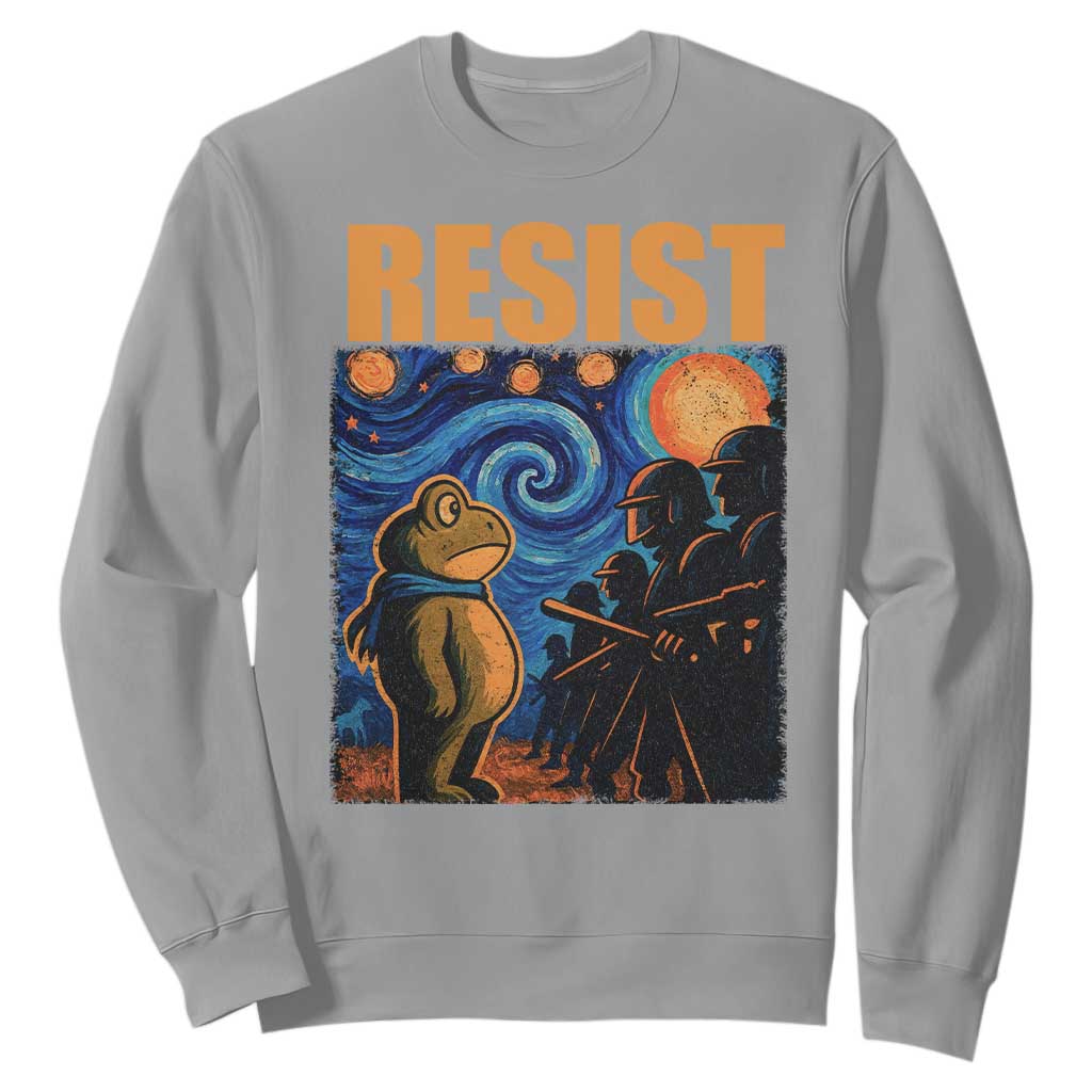 Starry Night Resist Frog Sweatshirt Resistance Protest Surreal Art Graphic TS02 Sport Gray Print Your Wear